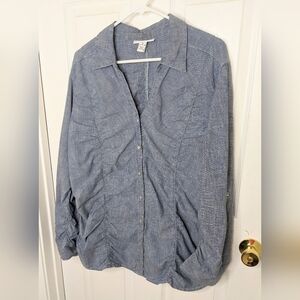 Style & Co Blue Chambray Denim Shirt Blouse Ruched Pearl Snap Roll Tab Sz 16 NWT